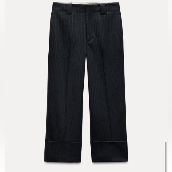 ZARA pants Striped Large Womens Trouser Navy Hi Waist ZW Collection 4042/259 New - Picture 4 of 16